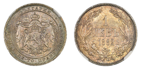 Bulgaria  1882 (Ag) 1 Leya, Alexander I, NGC MS 64