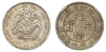 China, Chekiang Province 1898 -99 (Cu) , 20 Cents, NGC AU 58 