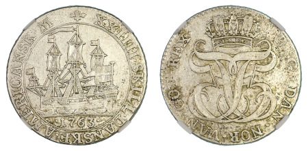 Danish West Indies 1763 (Ag) 24 Skillings, NGC AU 55