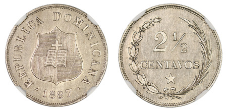Dominican Republic 1887 (Cu-Ni) Pattern, 2 1/2 Centavos, NGC Proof 65