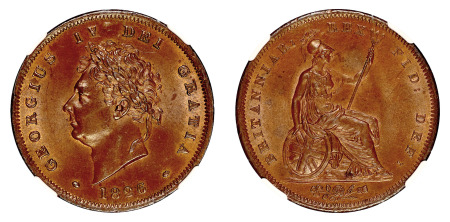 Great Britain 1826 (Cu) Penny, George IV, NGC MS 65 Brown
