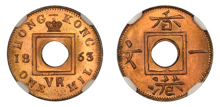 Hong Kong 1863 (Cu) 1 Mil, NGC MS 66 Red Brown