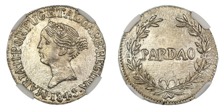 India Portuguese Goa 1848 (Ag) Pardau, NGC MS 64