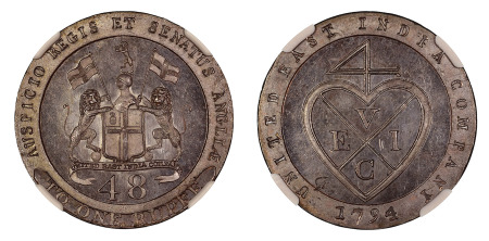 India 1794 (Cu) Madras Presidency, 1/48 Rupee, NGC Proof 64 Brown