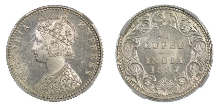 India 1887 (b) (Ag) 1/4 Rupee, Victoria, NGC MS 64