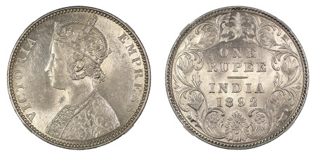 India 1892 B (Ag) Incuse Mintmark, Rupee, Victoria, NGC MS 64