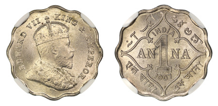 India 1907 B (Ni) Anna, Edward VII, NGC MS 65