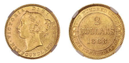 Canada, Newfoundland 1888 (Au) 2 Dollars (NGC MS 61)