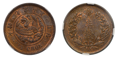 Korea 1906 / Year 10 (Cu) 1/2 Chon, NGC MS 65 Brown