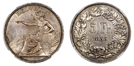 Switzerland 1855 (Ag) Solothurn 5 Francs, NGC MS 62