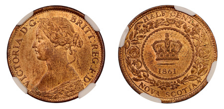 Canada, Nova Scotia 1861 (Cu) 1/2 cent, Victoria , NGC MS 65 