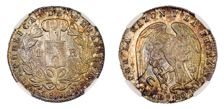 Chile 1845 So IJ (Ag) 1 Real, , NGC MS 66