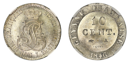 French Guiana 1846 A(Billion) 10 Centimes , NGC MS 66