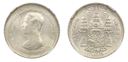Thailand 1908 / RS 127 (Ag) 1/8 Baht, Rama V , NGC MS 64