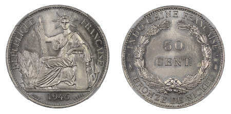 French Indo-China 1946 (Cu-Ni) 50 Cent, Essai (KM E41), NGC graded MS 65