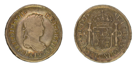 Chile Ferdinand VII, 2 Reales 1812. FJ Santiago, Fine