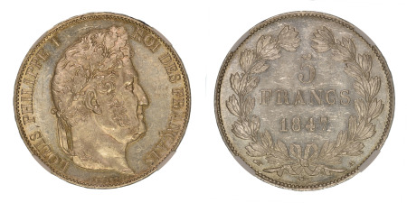 France Louis-Philippe, 5 Franc 1847,, NGC Graded MS62