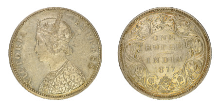 India (British) Victoria rupee 1877-B, Bombay KM 491