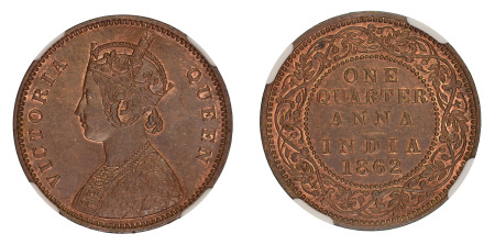 India (British) 1862(B) (Cu) ¼ Anna (NGC MS 62 BN)