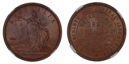 Australia (1862) Undated (Cu) Penny Token, Iredale & Company (KM - TN135), NGC Graded MS 63 Brown
