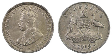 Australia 1912 (Ag) 6 Pence (KM 25), NGC Graded MS 61