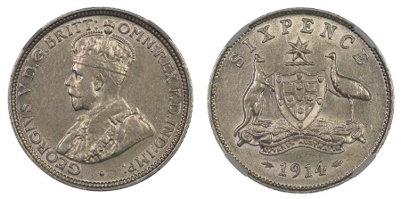 Australia 1914 (Ag) 6 Pence (KM 25), NGC Graded AU 58