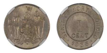British North Borneo 1935 H (Cu-Ni) 1 Cent (KM 3), NGC Graded MS 65