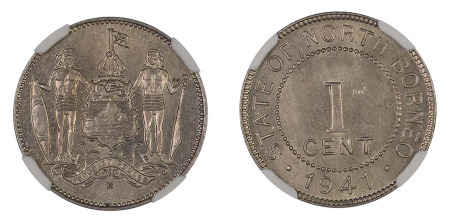 British North Borneo 1941 H (Cu-Ni) 1 Cent (KM 3), NGC Graded MS 65