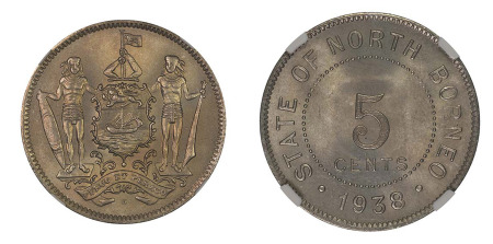 British North Borneo 1938 H (Cu-Ni) 5 Cents (KM 5), NGC Graded MS 65