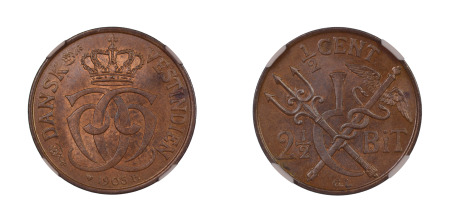 Danish West Indies (Cu) 1905 1/2 Cent (KM 74), NGC Graded MS 65 Brown