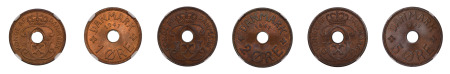 Faroe Islands 3 Coin Lot 1941 (Cu) 1 Ore, 2 Ore, 5 Ore, (KM 1, 2, & 3), NGC Graded MS 65 Red Brown, MS 65 Brown, MS 65 Brown