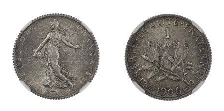 France 1906 (Ag) 1 Franc (GAD 467; KM 844.1), NGC Graded MS 65