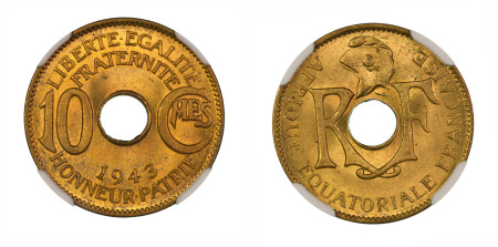 French Guiana 1943 (Alum. Bronze) (KM 4), NGC Graded MS 65