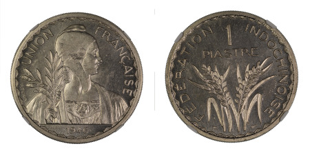 French Indo China 1946 (Cu-Ni) 1 Piastre Essai (KM E 42) 1, 100 Mintage, NGC Graded MS 66