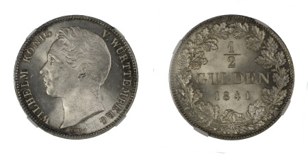 German States, Schaumburg - Lippe 1841 (Ag) 1/2 Gulden (KM 573), NGC Graded MS 66