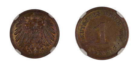 Germany 1904 G (Cu) 1 Pfennig (KM 10), NGC Graded MS 65 Brown
