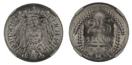 Germany 1910 R (Ni) 25 Pfennig (KM 18), NGC Graded MS 66
