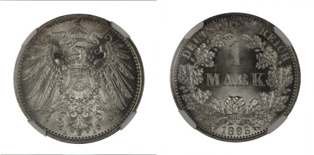 Germany 1893 A (Ag) 1 Mark (KM 14), NGC Graded MS 66