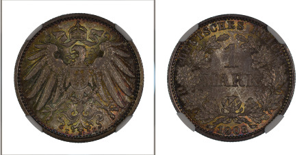 Germany 1908 E (Ag) 1 Mark (KM - 14), NGC Graded MS 66