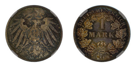 Germany 1912 E (Ag) 1 Mark (KM 14), NGC Graded MS 67