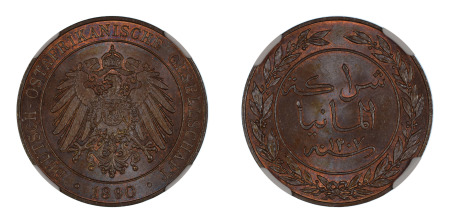 German East Africa 1890 (Cu) 1 Pesa (KM 1), NGC Graded MS 65 Brown