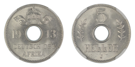 Germany 1913 J (Cu-Ni) 5 Heller (KM 13), NGC Graded MS 65