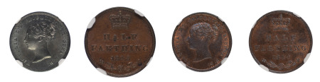 Great Britain, 2 Coin lot 1843 (Cu) 1/2 Farthing, Victoria (S - 3951), 1844 (Cu) 1/2 Farthing, Victoria, NGC Graded MS 65 Brown (All)