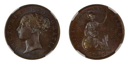 Great Britain 1858 (Cu) 1/2 Penny, Victoria, Small Date (S - 3949), NGC Graded MS 65 Brown