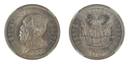 Haiti 1908 (Cu-Ni) 50 Centimes (KM 56) Graded MS 65 by NGC