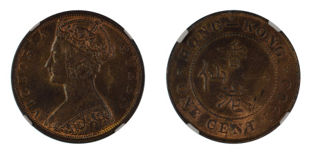 Hong Kong 1900 H (Cu) 1 Cent (KM 4.3), NGC Graded MS 64 Brown