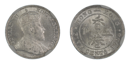 Hong Kong 1904 (Ag) 5 Cents (KM 12), NGC Graded MS 65