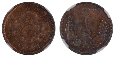 Japan Meiji 16 (1883) (Cu) 1/2 Sen (Y#16.2), NGC Graded MS 65 Red Brown