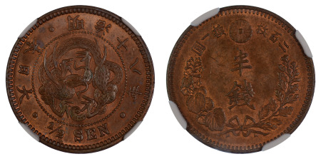 Japan Meiji 18 (1885) 1/2 (Y#16.2), NGC Graded MS 65 Red Brown