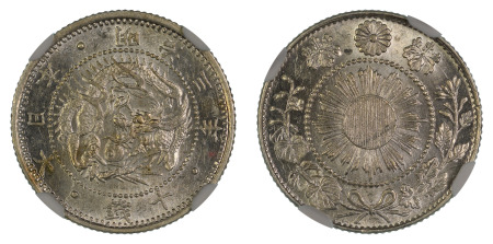 Japan Meiji 3 (1870) (Ag) 10 Sen Shallow Scales (Y#2), NGC Graded MS 63